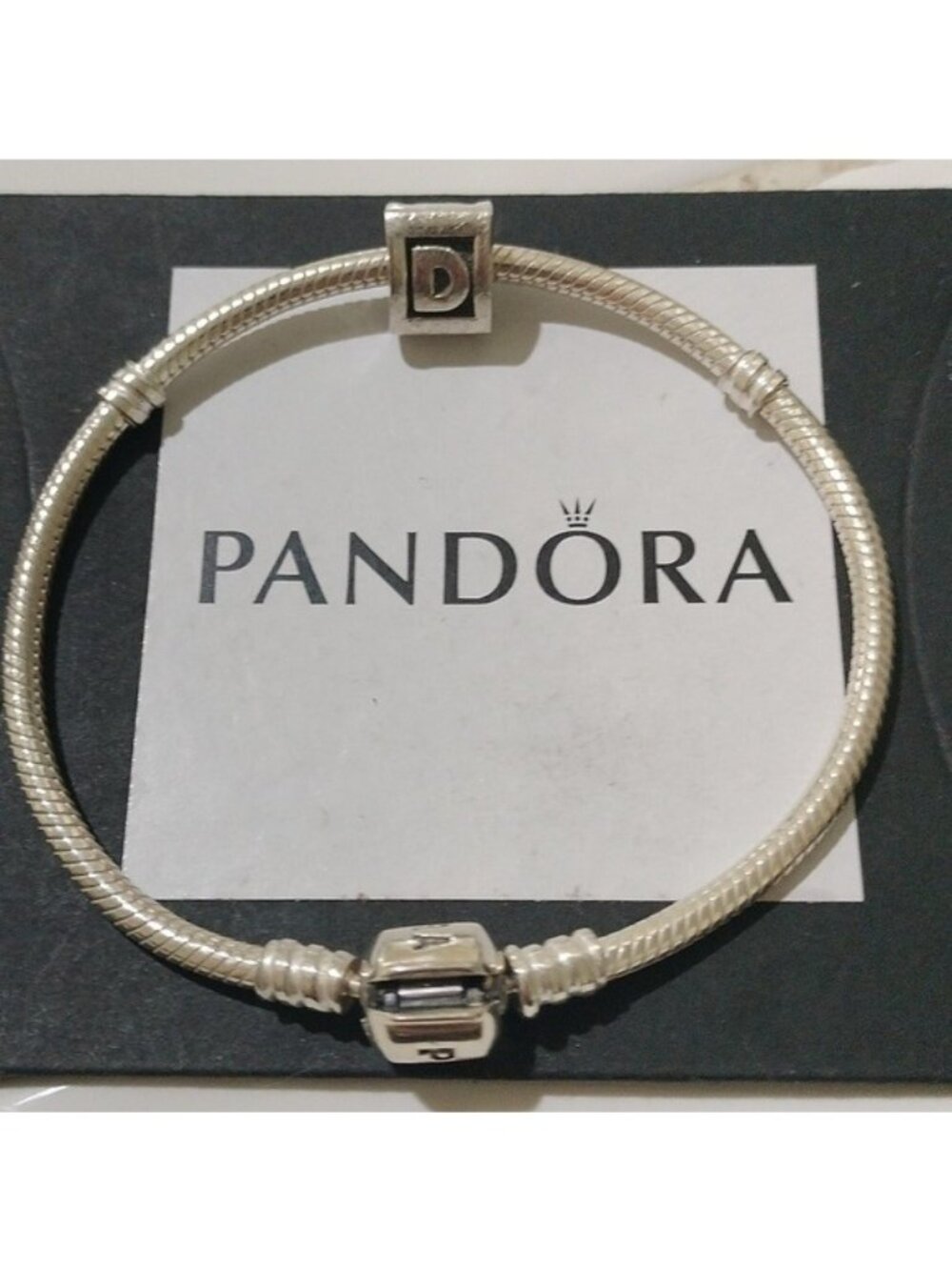 Pandora Sterling Silver 7" Snakechain Starter Bracelet w/ Letter D Charm 790323D